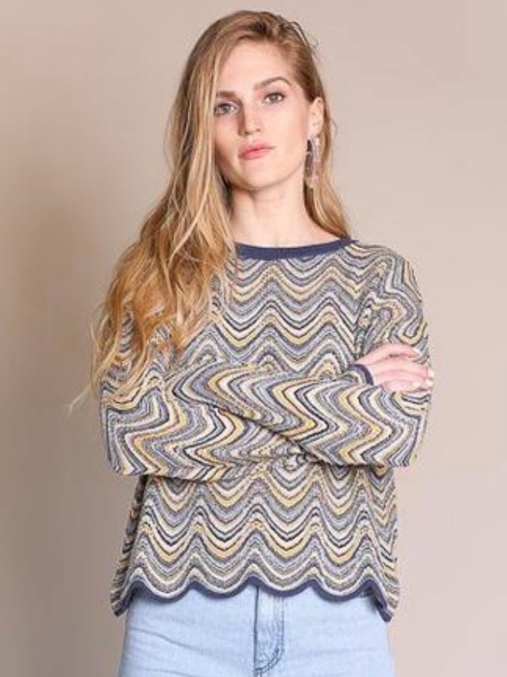 M.i.h. Jeans Zig Zag Arlo Chevrons Knit Wool Bld Seen on TV  Sweater Pullover XS